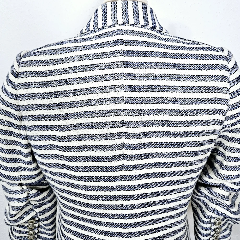 Veronica Beard Ryland Striped Cotton-Blend Tweed Blazer in Blue and White Size 8 - Picture 9 of 15